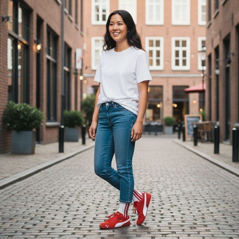 American Trench Red Vertical Nostalgic Stripe Crew Socks Unisex